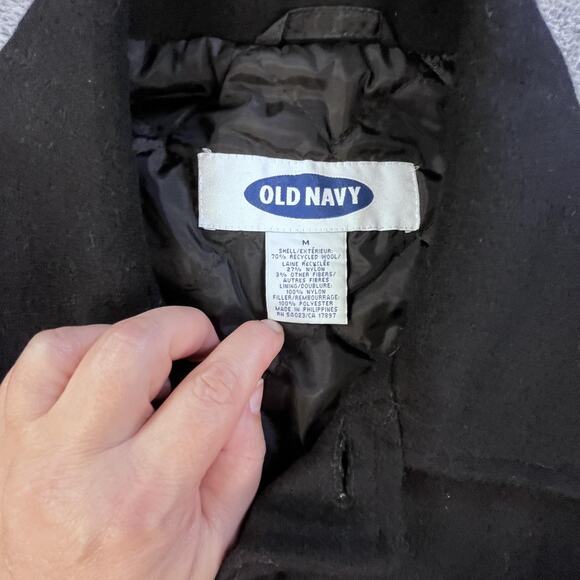 Old Navy Wool Blend Field Jacket Mens Medium Black Quilted Lined Chore Coat - Picture 4 of 11